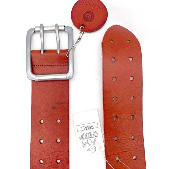 NWT Linea Pelle Brown Genuine Leather Belt Size Small Double Prong Buckle NEW